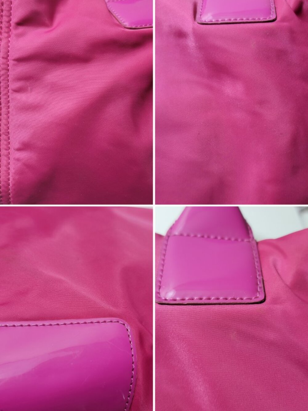 Tory Burch Ella Nylon Tote Bag Large Magenta Pink Patent Leather Shoulder Purse - Picture 12 of 14